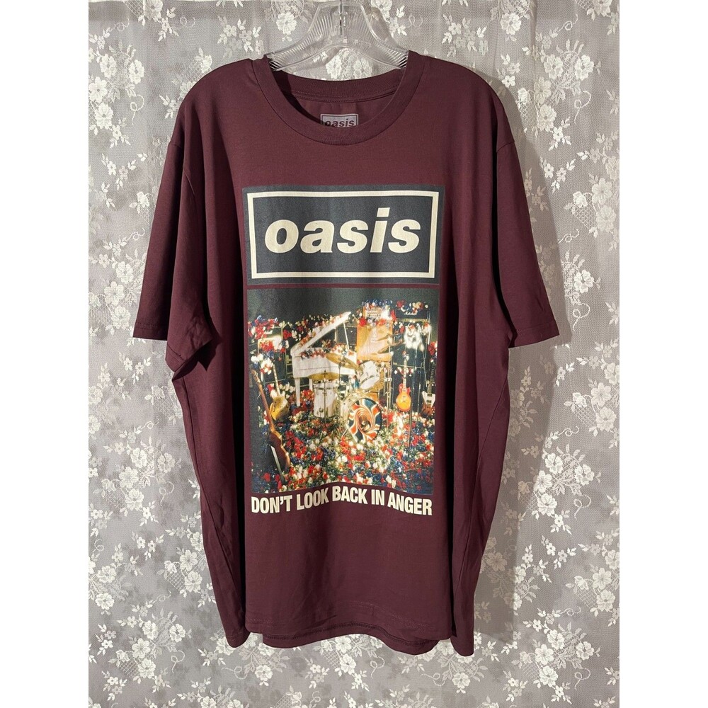 Oasis Live 25 Don't Look Back in Anger T-Shirt Size XXL Maroon Cotton